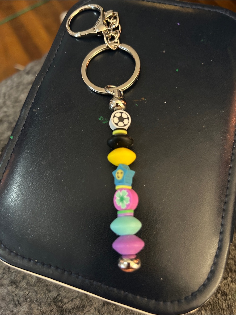 Colorful Beaded Keychain with Soccer Charm